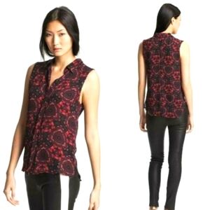 A.L.C. Designer Mackay Pure Silk Sleeveless Preppy Retro Abstract Blouse XS